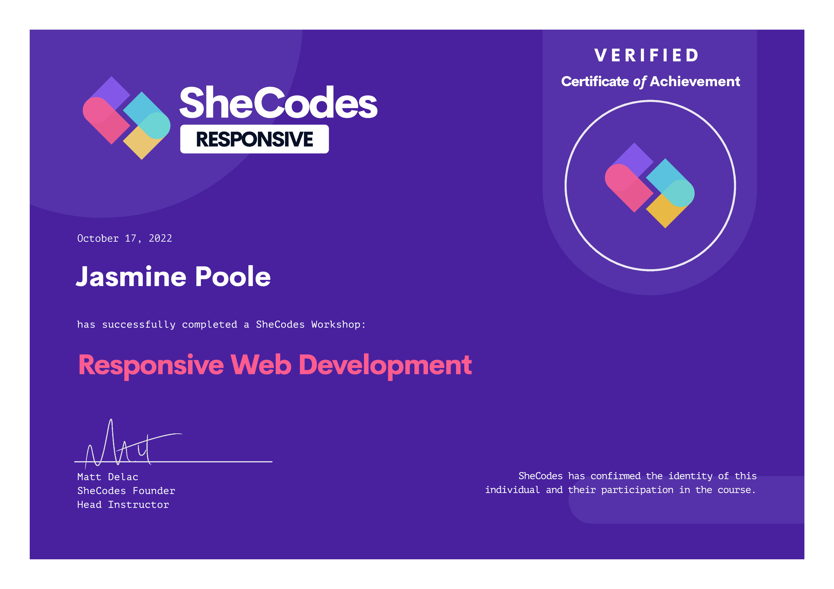 SheCodes Responsive Web Development Certificate