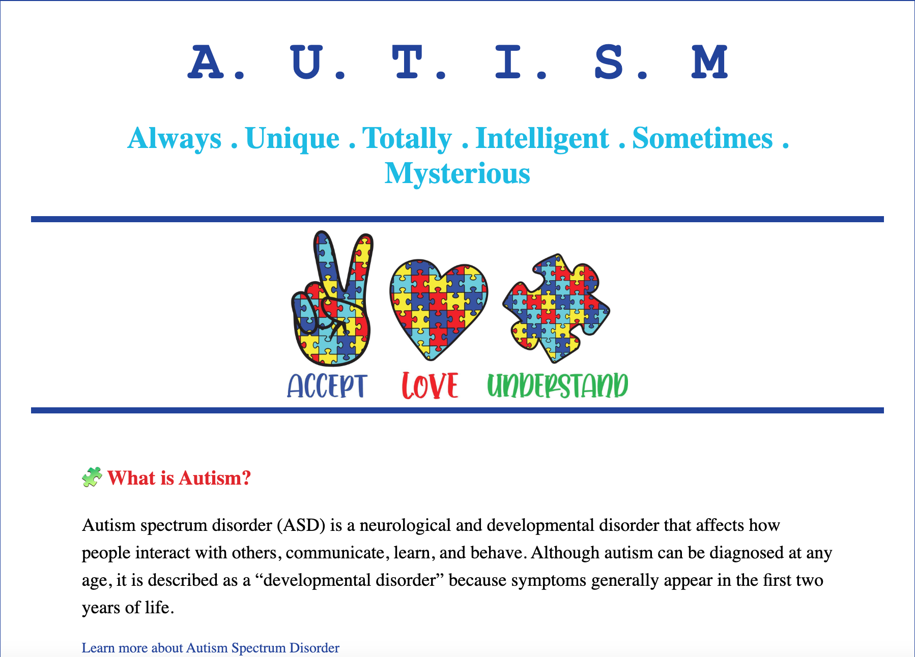 Autism Landing Page Project